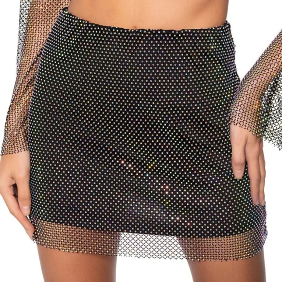 Steve Madden Glittering Fishnet Black Mini Skirt - Picture 11 of 11